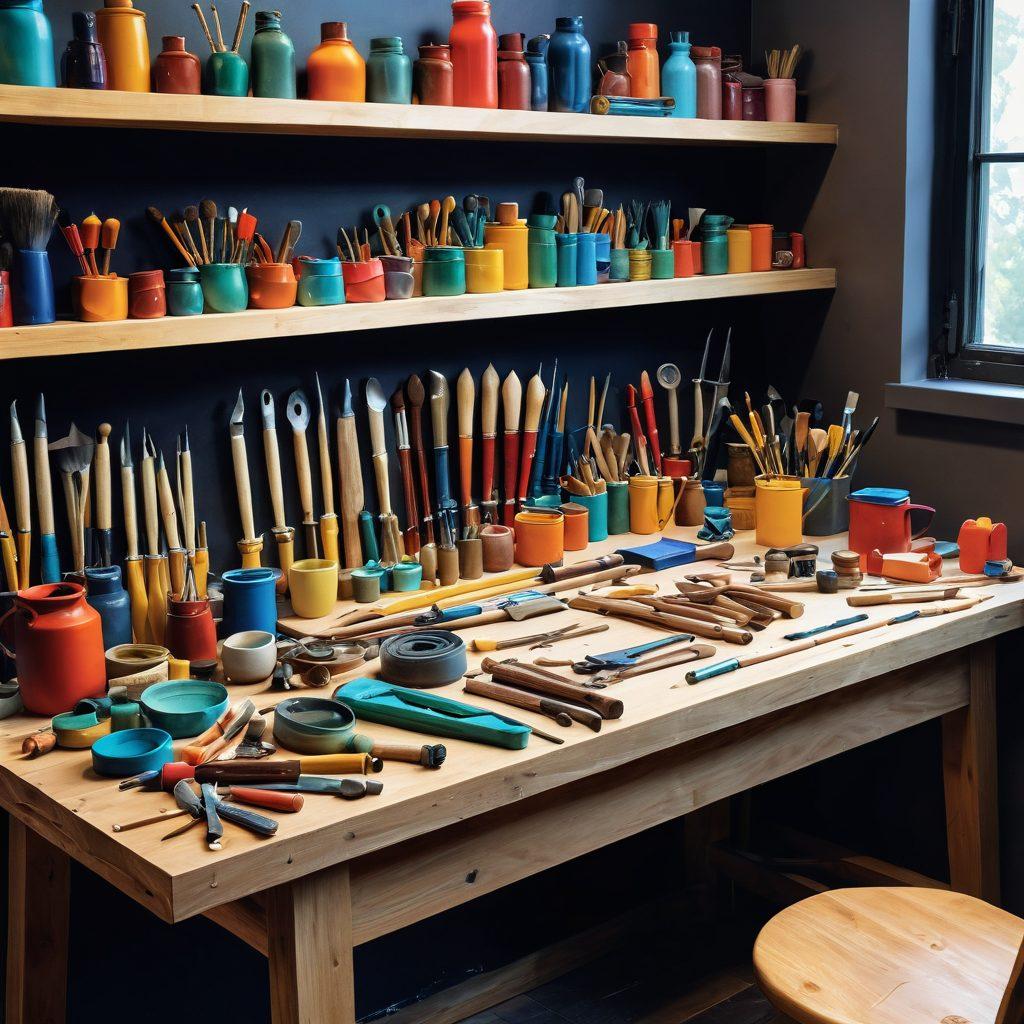 An imaginative workshop scene where diverse artisans are collaborating on advanced decorative processes. Showcase intricate tools and materials scattered on workbenches, with vivid examples of transformed objects in vibrant colors. Highlight the journey from raw materials to exquisite designs, emphasizing creativity and craftsmanship. Incorporate a dynamic blend of traditional techniques and innovative technology. painting. vibrant colors. detailed realism.